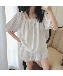 2020 Mid-sleeved Shorts Sweet Square Collar Cute Ladies Pajamas Set For Summer