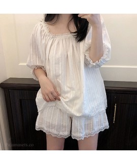 2020 Mid-sleeved Shorts Sweet Square Collar Cute Ladies Pajamas Set For Summer