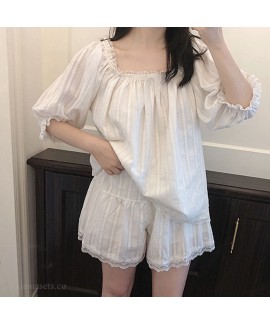 2020 Mid-sleeved Shorts Sweet Square Collar Cute L...