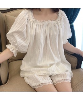 2020 Mid-sleeved Shorts Sweet Square Collar Cute Ladies Pajamas Set For Summer