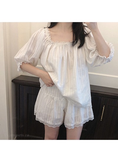 2020 Mid-sleeved Shorts Sweet Square Collar Cute Ladies Pajamas Set For Summer