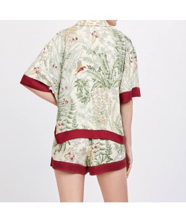 Wholesale V-neck Shirt Printed Thin Cotton Short-sleeved Shorts Ladies Pajamas Suit