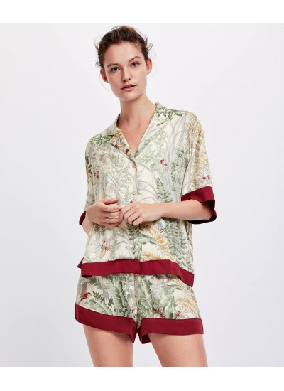 Wholesale V-neck Shirt Printed Thin Cotton Short-sleeved Shorts Ladies Pajamas Suit