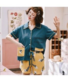 Short Sleeve Cardigan Cotton Ladies Pajama Set For Summer