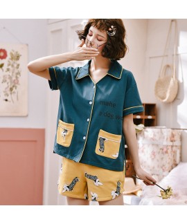 Short Sleeve Cardigan Cotton Ladies Pajama Set For Summer