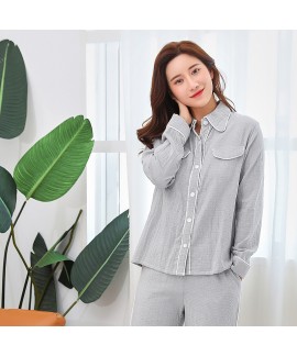 Cotton Double-layer Gauze Long-sleeved Lapel Can Be Worn Outside Casual Ladies Pajamas Suit