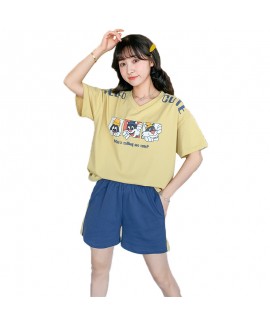 2020 New Short Sleeve Shorts Sweet Combed Cotton Ladies Pajama Set For Summer