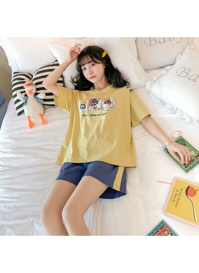 2020 New Short Sleeve Shorts Sweet Combed Cotton Ladies Pajama Set For Summer