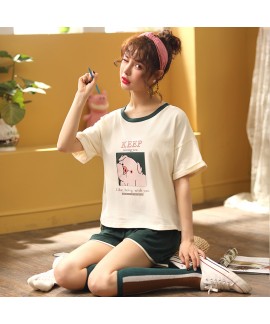 2020 Short Sleeve Shorts Sweet Combed Cotton Ladies Pajama Set For Summer