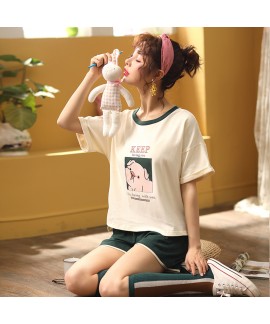 2020 Short Sleeve Shorts Sweet Combed Cotton Ladies Pajama Set For Summer