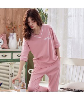 Wholesale Cotton Short-sleeved Trousers Casual Hedging Large Size Ladies Pajamas Set