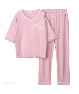 Wholesale Cotton Short-sleeved Trousers Casual Hedging Large Size Ladies Pajamas Set