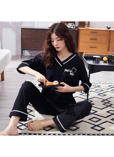 Wholesale Cotton Short-sleeved Trousers Casual Hedging Large Size Ladies Pajamas Set