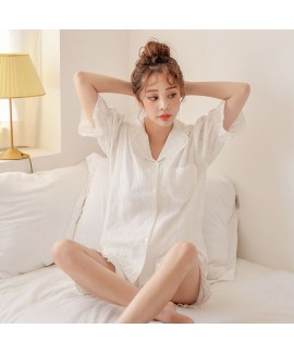 New Summer Cute Sweet Lace Dress Pure White Embroidered Pajamas Set