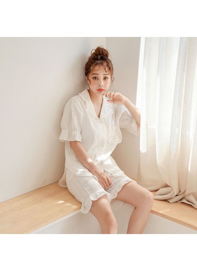 New Summer Cute Sweet Lace Dress Pure White Embroidered Pajamas Set