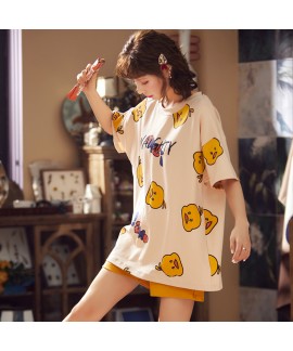 Thin Short-sleeved Cropped Pants Two-piece Suit Ladies Cotton Pajamas For Summer