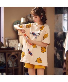 Thin Short-sleeved Cropped Pants Two-piece Suit Ladies Cotton Pajamas For Summer