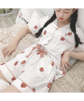 New High Quality Strawberry Short Sleeve Shorts Cardigan Cotton Pajama Set For Summer