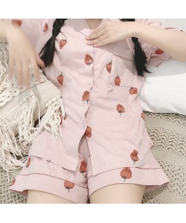 New High Quality Strawberry Short Sleeve Shorts Cardigan Cotton Pajama Set For Summer
