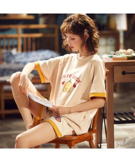 Thin Cotton Short-sleeved Cropped Pants Two-piece Ladies Pajamas Suit For Summer
