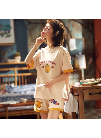 Thin Cotton Short-sleeved Cropped Pants Two-piece Ladies Pajamas Suit For Summer