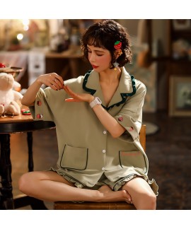 Short Sleeve Shorts Cotton Thin Cute Ladies Pajama Set For Summer