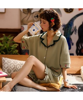 Short Sleeve Shorts Cotton Thin Cute Ladies Pajama Set For Summer