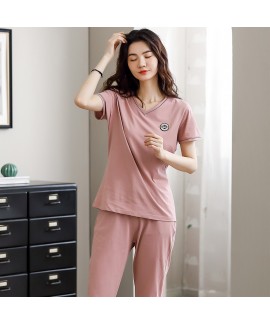 Two-piece Cotton Short-sleeved Trousers Thin Ladies Pajamas For Summer