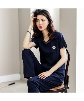 Two-piece Cotton Short-sleeved Trousers Thin Ladies Pajamas For Summer