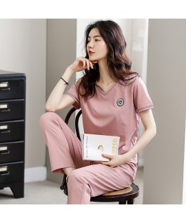 Two-piece Cotton Short-sleeved Trousers Thin Ladie...