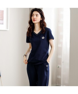 Two-piece Cotton Short-sleeved Trousers Thin Ladies Pajamas For Summer