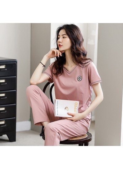 Two-piece Cotton Short-sleeved Trousers Thin Ladies Pajamas For Summer