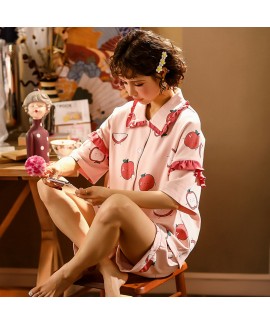 Short Sleeve Shorts Cute Ladies Cotton Pajamas Set For Summer