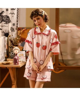 Short Sleeve Shorts Cute Ladies Cotton Pajamas Set For Summer