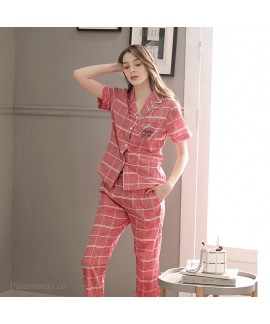 New Cotton Cardigan Woven Casual Loose Sweet Ladies Pajamas Set For Summer
