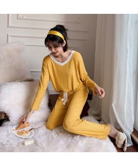 New Cotton Solid Color Long-sleeved Loose Pajamas