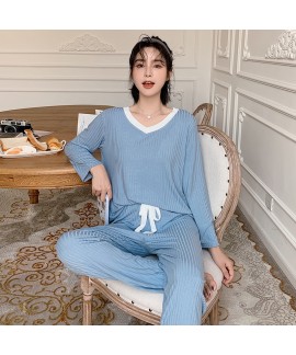 New Cotton Solid Color Long-sleeved Loose Pajamas
