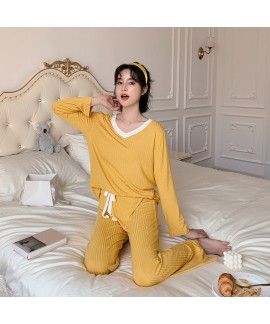 New Cotton Solid Color Long-sleeved Loose Pajamas