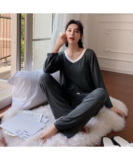 New Cotton Solid Color Long-sleeved Loose Pajamas