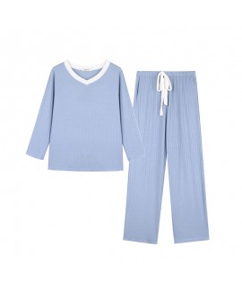 New Cotton Solid Color Long-sleeved Loose Pajamas