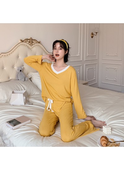 New Cotton Solid Color Long-sleeved Loose Pajamas