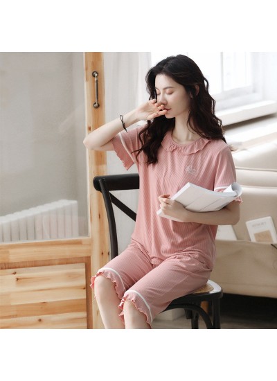 Wholesale Cute Pullover Modal Short Sleeve Pants Ladies Pajamas Set For Summer