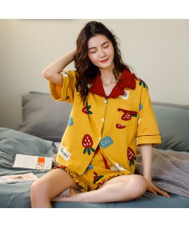 Cotton Cardigan Sweet Cute Fashion Ladies Pajama Set For Summer