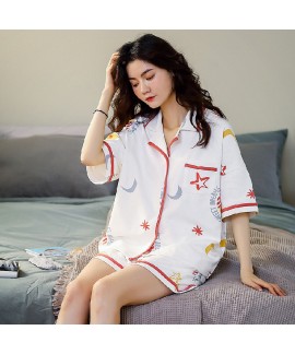 Cardigan Cotton Sweet Cute Fashion Ladies Pajama Set For Summer