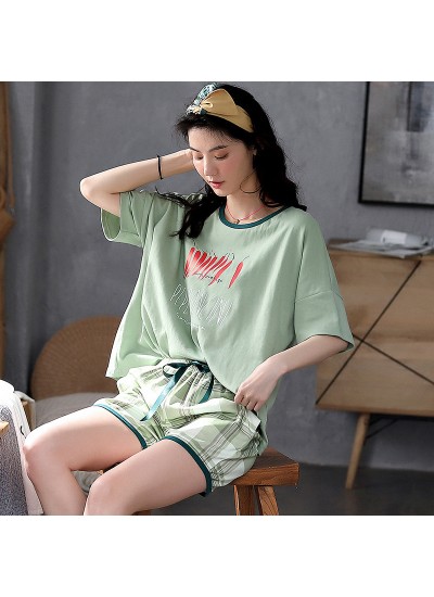 Pure Cotton Short-sleeved Shorts Cute Home Ladies Pajamas Suit For Summer