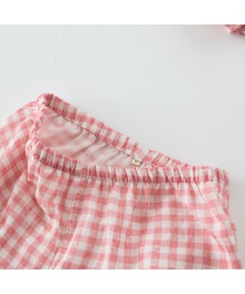 Cotton Long Sleeve Thin Hedging Plaid Loose Ladies Pajamas Set