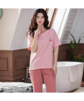 Oversize Loose Cotton Short-sleeved Casual Hedging Solid Color Ladies Pajamas Suit For Summer