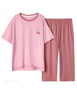 Oversize Loose Cotton Short-sleeved Casual Hedging Solid Color Ladies Pajamas Suit For Summer