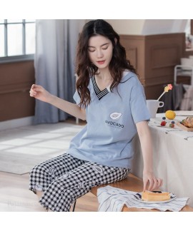 Oversize Loose Cotton Short-sleeved Casual Five-point Pants Ladies Pajamas Suit For Summer