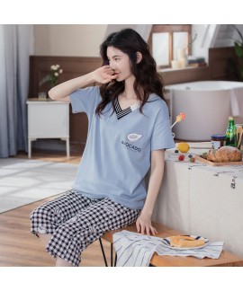 Oversize Loose Cotton Short-sleeved Casual Five-point Pants Ladies Pajamas Suit For Summer